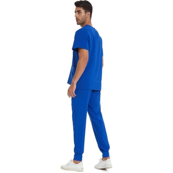 Men Scrubs Set — Stretch V-Neck Scrub Top & Jogger Pant with 8 Pockets - Picture 3 of 7